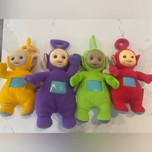 1998 Teletubbies Playskool Tinky Winky Dipsy Po Laa-Laa Complete Plush 13in WORK